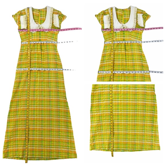 Vintage Yellow, Green, White Plaid Maxi Dress Made in the USA Union Label - Picture 11 of 15